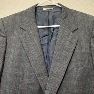 Wilkes Bashford‎ Men's Wool/Silk Blazer Windowpane Blue Italy  US 40R EU 50